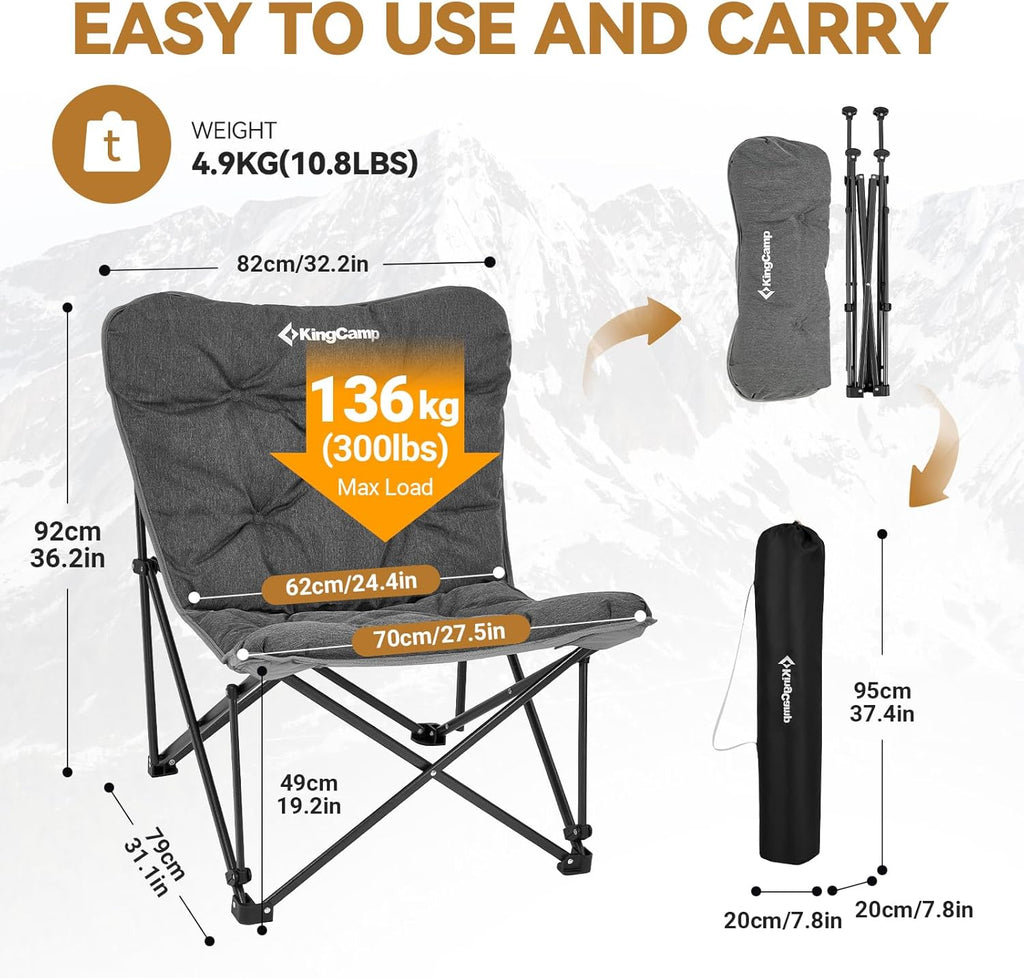 KingCamp Butterfly Chair, Oversized Thick Padded Comfy Camping Chairs Portable Folding Chair 400lbs Heavy Duty Seat with High Backrest & Carry Bag for Outdoor Indoor Patio Lawn Home Living Bed Room wourant