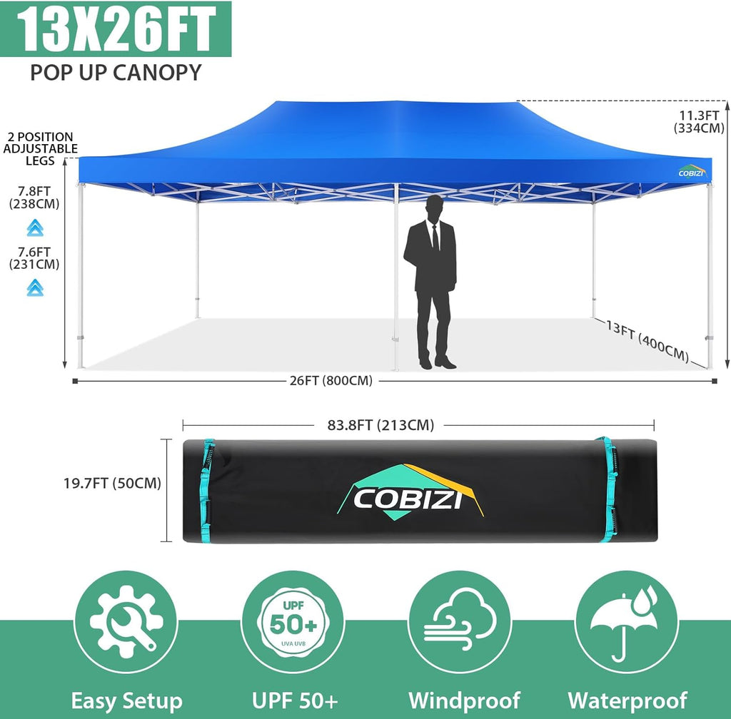 COBIZI 10x20 Heavy Duty Pop up Canopy Tent with 6 sidewalls Easy Up Commercial Outdoor Canopy Wedding Party Tents for Parties All Season Wind & Waterproof Gazebo with Roller Bag,Black(Frame Thickened) wourant