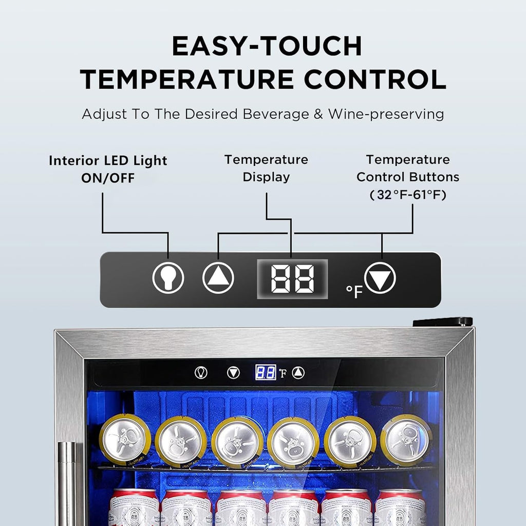 Mini Fridge 130 Can Beverage Refrigerator Cooler, 3.2 Cu.Ft Drink Fridge for Soda Wine Beer, Adjustable Temperature Control for Home Office, Black wourant