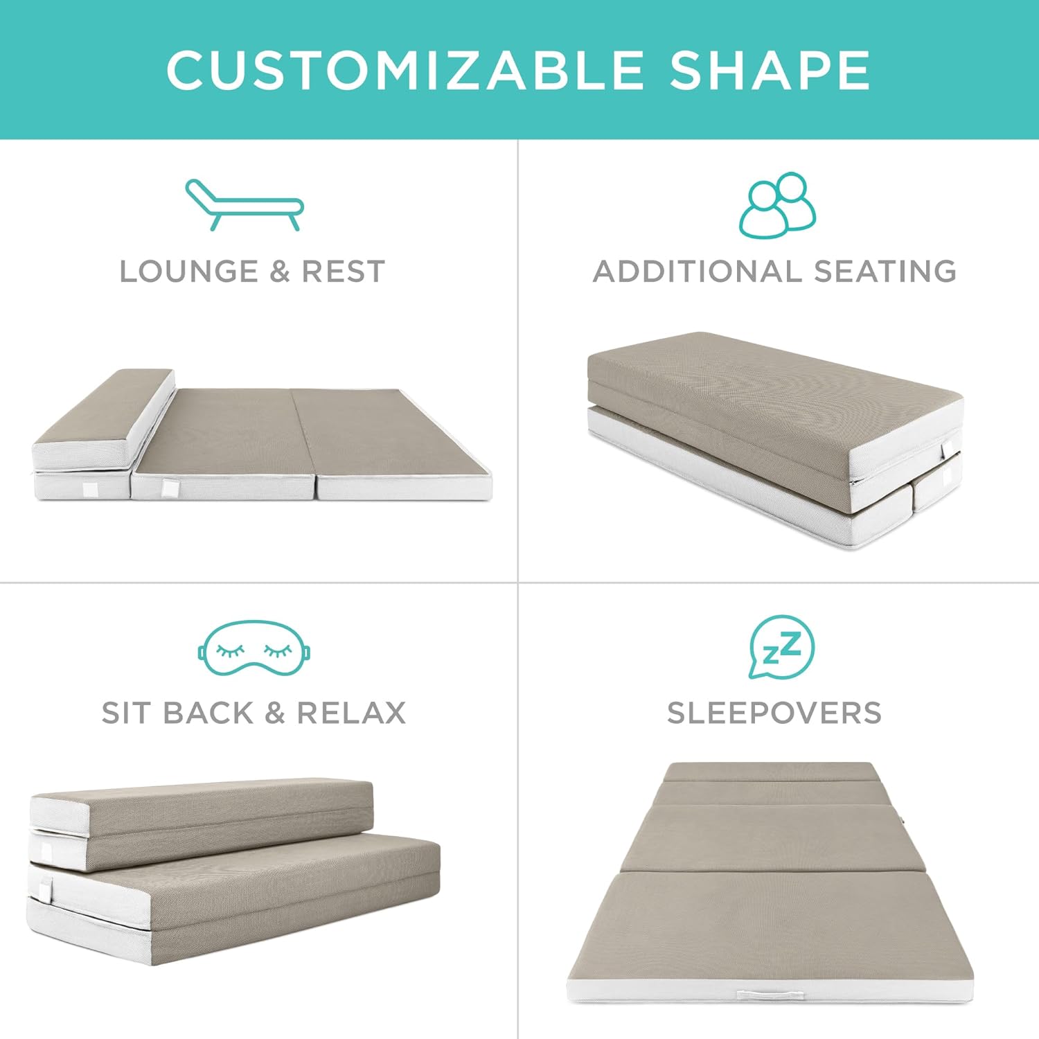 4in Portable Queen-Size Mattress, Tri-Fold Mattress for Camping, Guest, Toddler wourant
