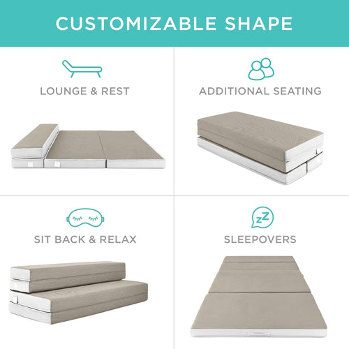 4in Portable Queen-Size Mattress, Tri-Fold Mattress for Camping, Guest, Toddler wourant