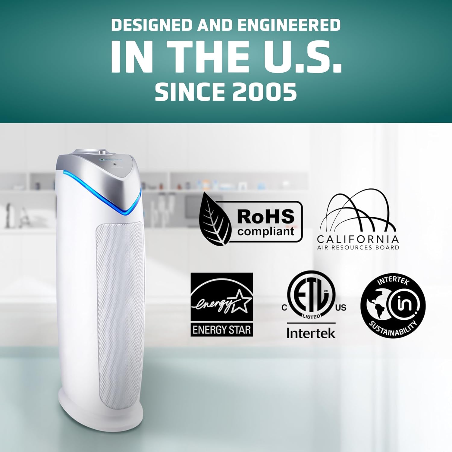 GermGuardian Air Purifier for Home with HEPA Pure Filter, for Wildfire Smoke, Pet Dander, Pollen, Odors, Large Rooms Up To 743 Sq. Ft., Removes 99.97% Pollutants, UV-C Light, 22", AC4825E, Gray wourant