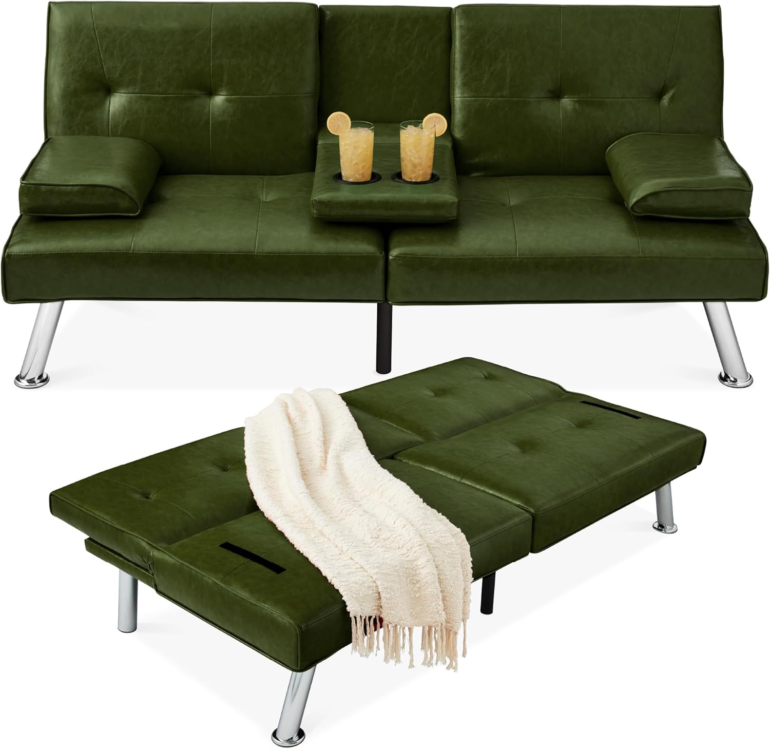 Best Choice Products Faux Leather Upholstered Modern Convertible Futon Adjustable Folding wourant