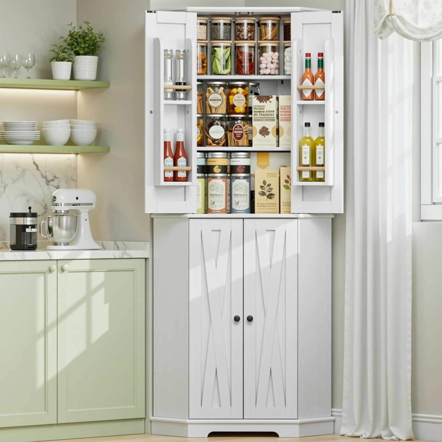 IRONCK Corner Cabinet 72" H Kitchen Pantry Storage Cabinet wourant