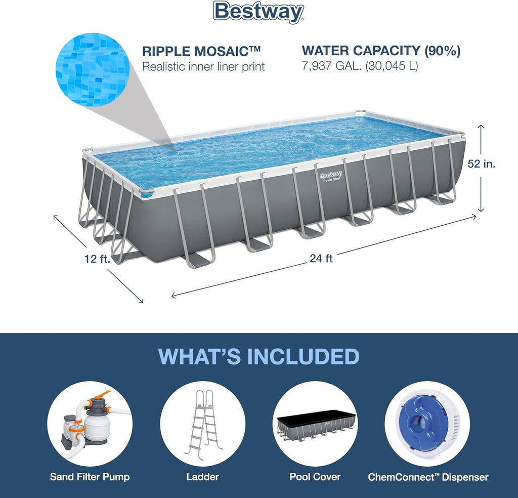 Power Steel 14' x 8'2" x 39.5" Oval Above Ground Pool Set | Includes 530gal Filter Pump, Ladder, ChemConnect Dispener wourant