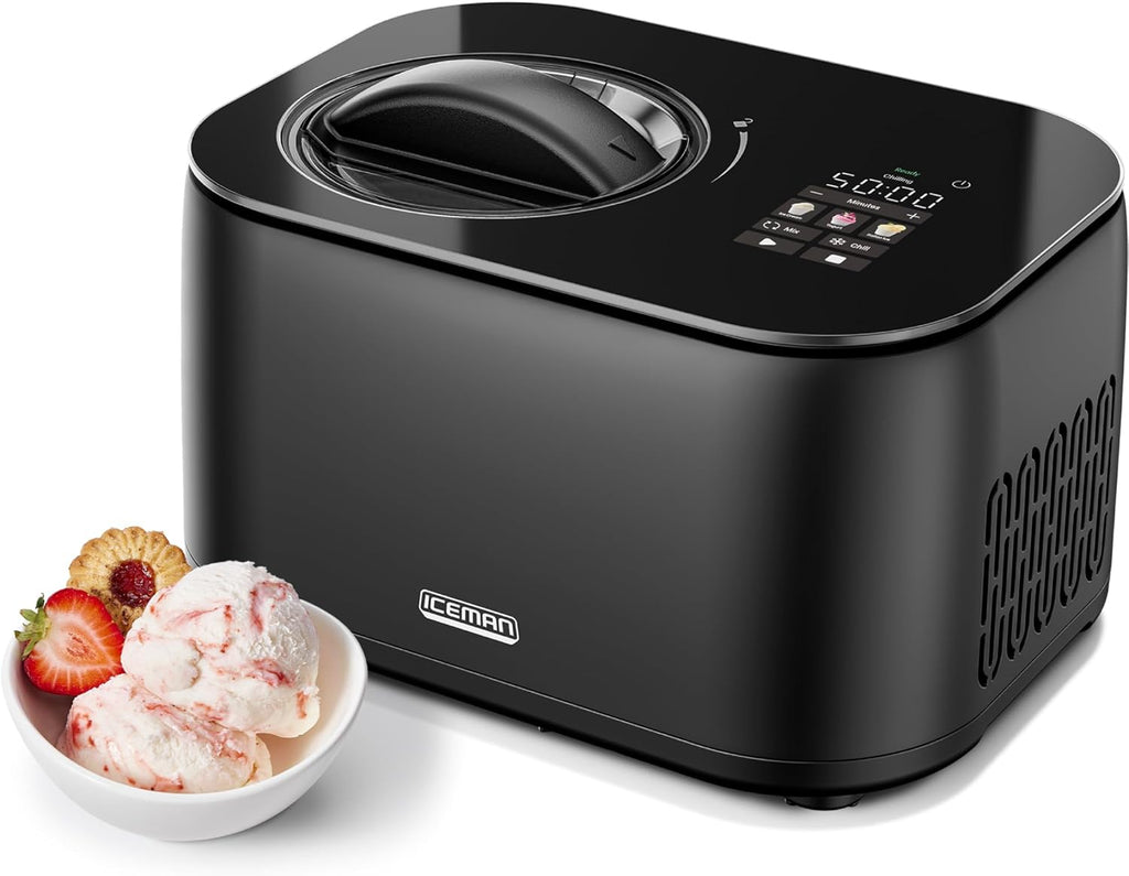 Iceman by Chefman Ice Cream Maker, No Pre-Freezing with Built-In Compressor, Makes Ice Cream, Froyo, Sorbet, Sherbet, Italian Ice, Frozen Yogurt, Digital Display w/ 3 Presets, 2 Pint Inserts Included woonhhop