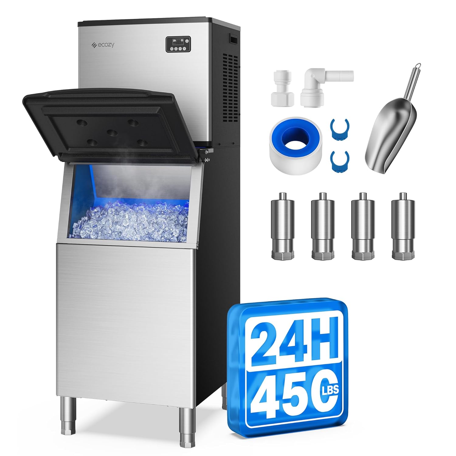 ecozy Portable Ice Maker Countertop, 9 Cubes Ready in 6 Mins, 26 lbs in 24 Hours, Self-Cleaning Machine wourant
