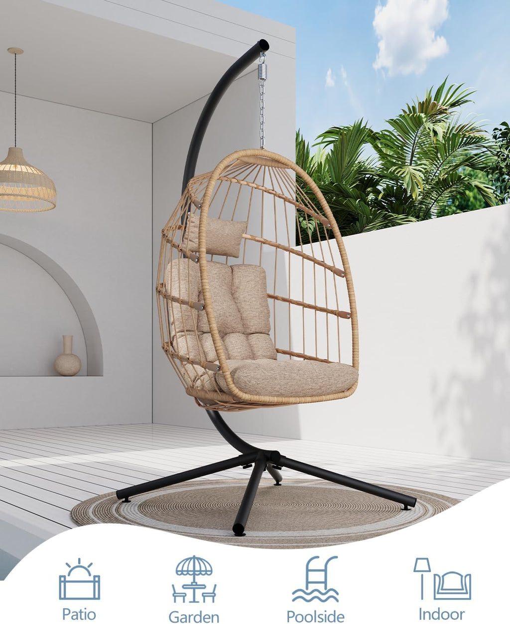 SWITTE Egg Chair Outdoor Indoor Wicker Hanging Egg Swing Chair 350lbs Capacity for Patio wourant