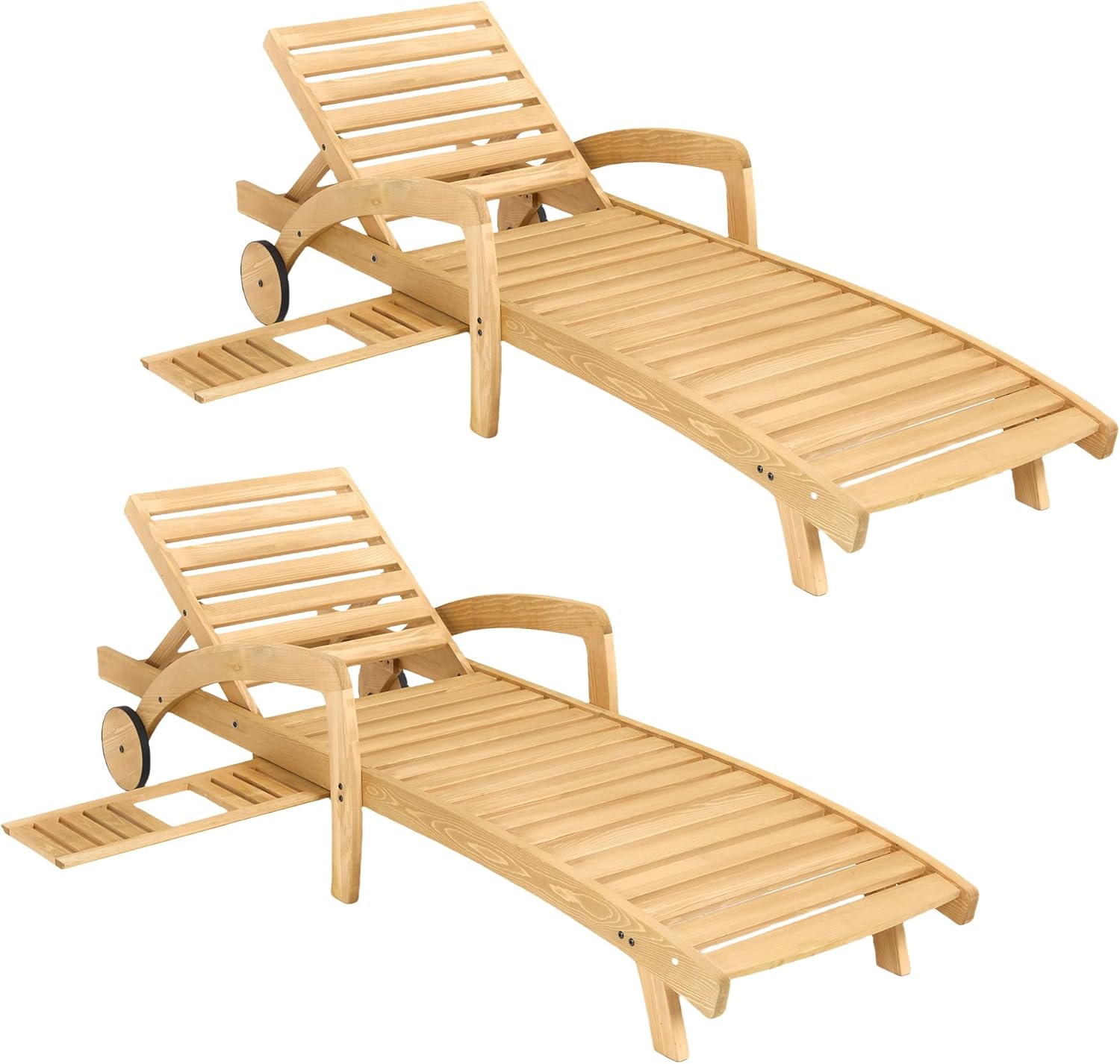 Pool Chaise Lounge Chairs Set of 4 5-Position Adjustable Outdoor Patio Lounge Chairs Wood Reclining Chaise Lounger Chair with Pullout Side Table wourant