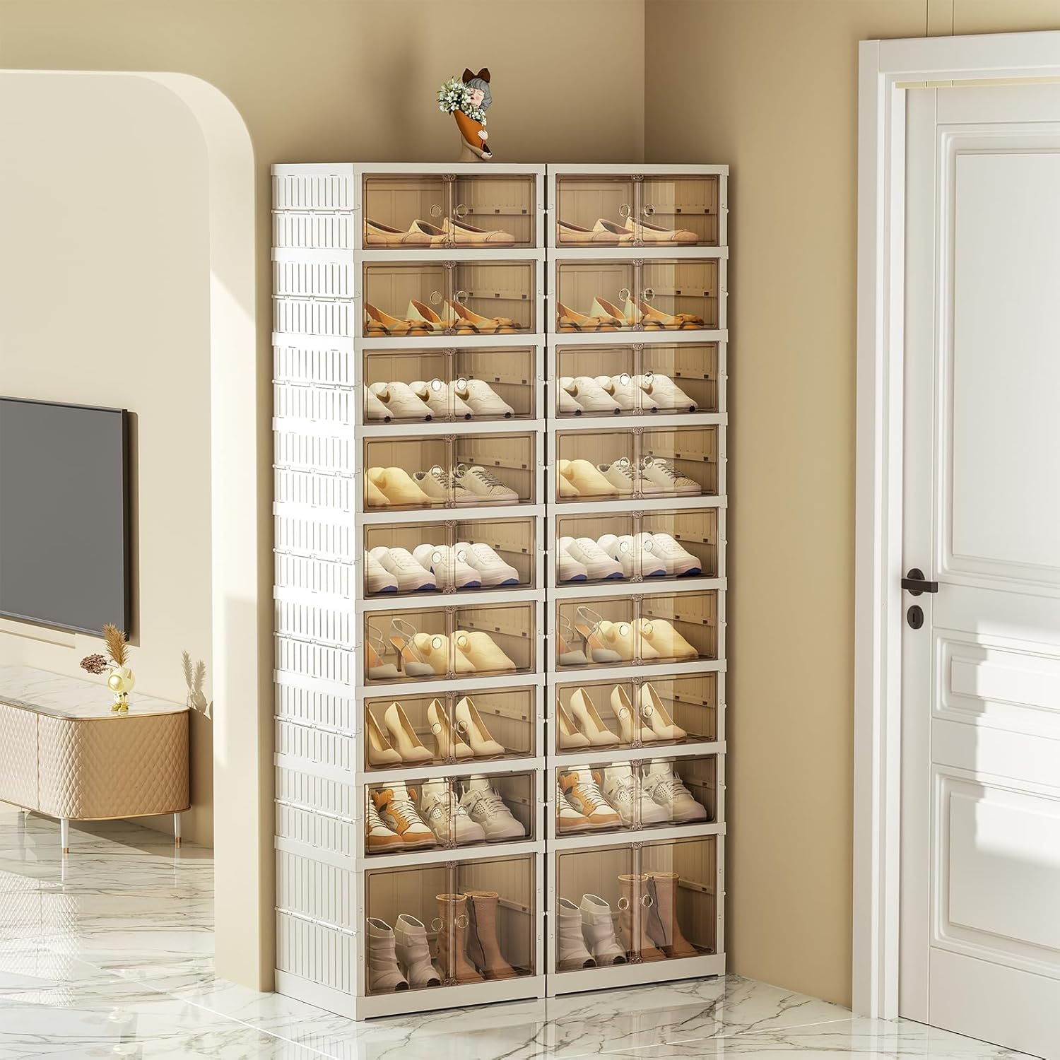 Foldable Shoe Rack Storage Rack 9-Tier - 36 Double Foldable Shoe Cabinet with Doors wourant