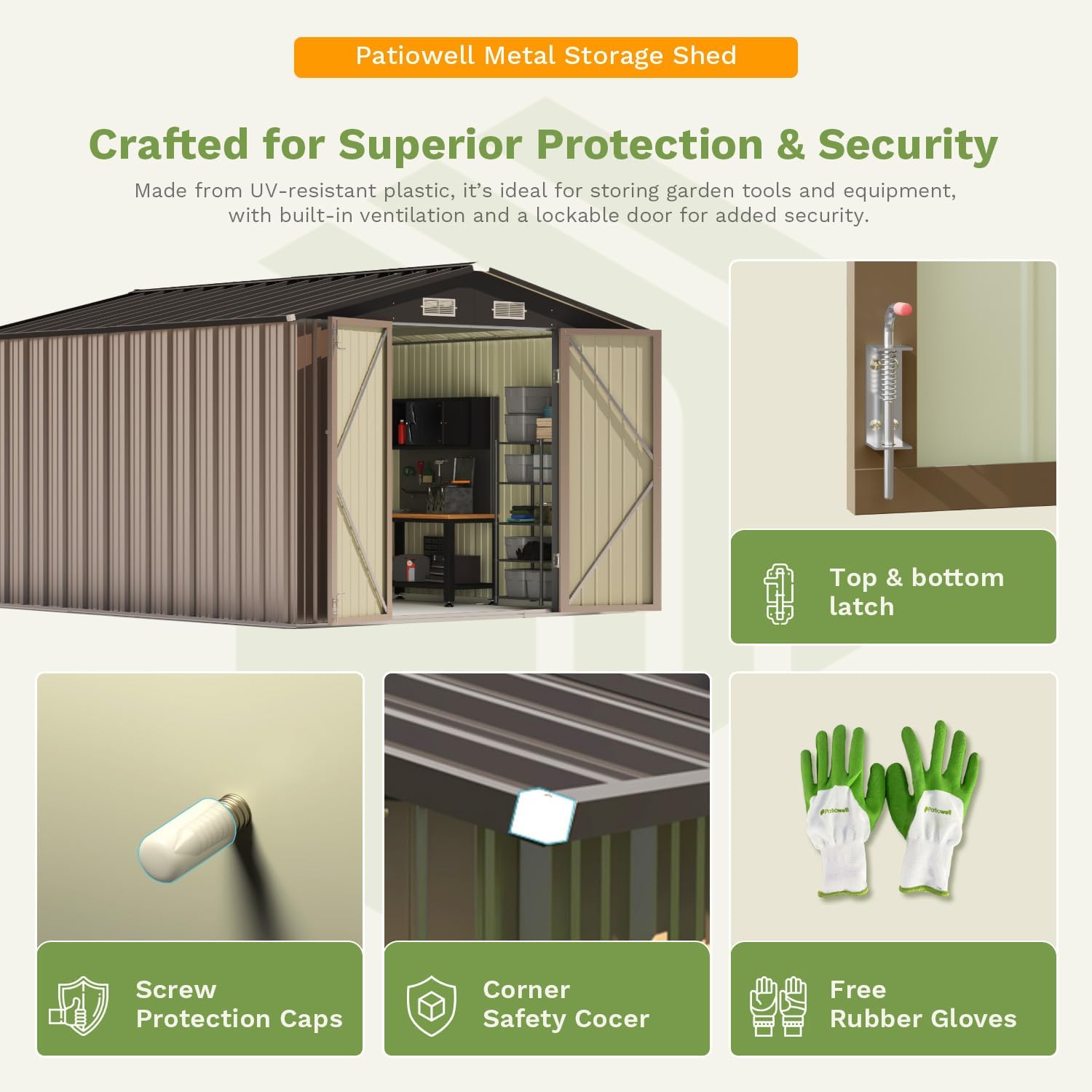 Patiowell 5x3 FT Outdoor Storage Shed Tool Shed with Sloping Roof and Lockable Door Metal Shed wourant