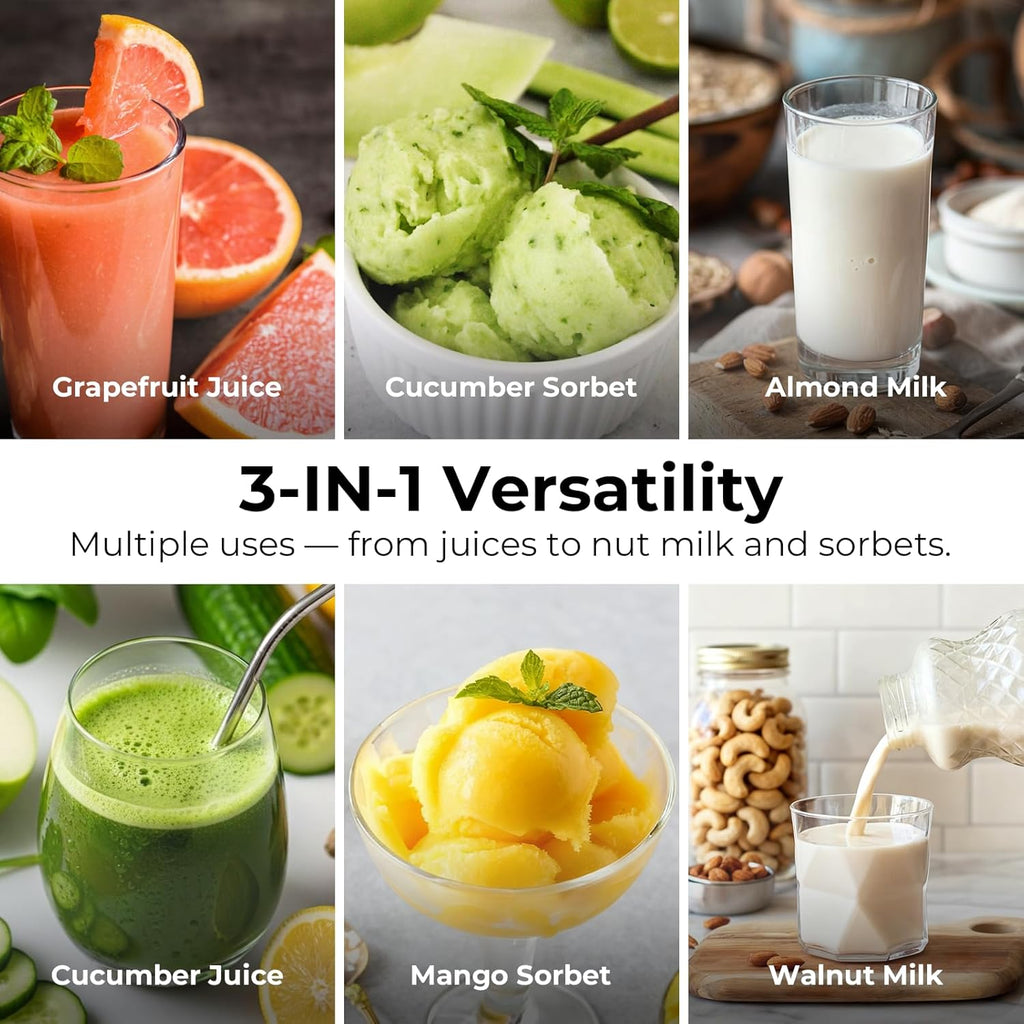 EanOruus Juicer Machines, 3 in 1 Cold Press Juicer with Extra Large Chute 100 oz Large Capacity wourant