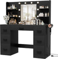 Furmax Vanity Desk with Mirror, LED Lights and Power Outlet Makeup Vanity Table wourant