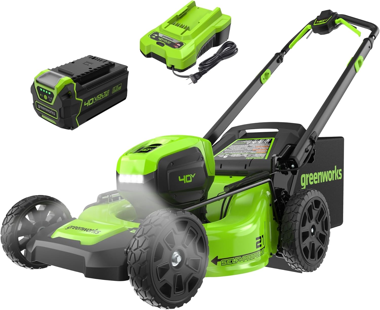 Greenworks 40V 21" Self-Propelled Cordless Lawn Mower Brushless Motor, 5.0Ah Battery wourant