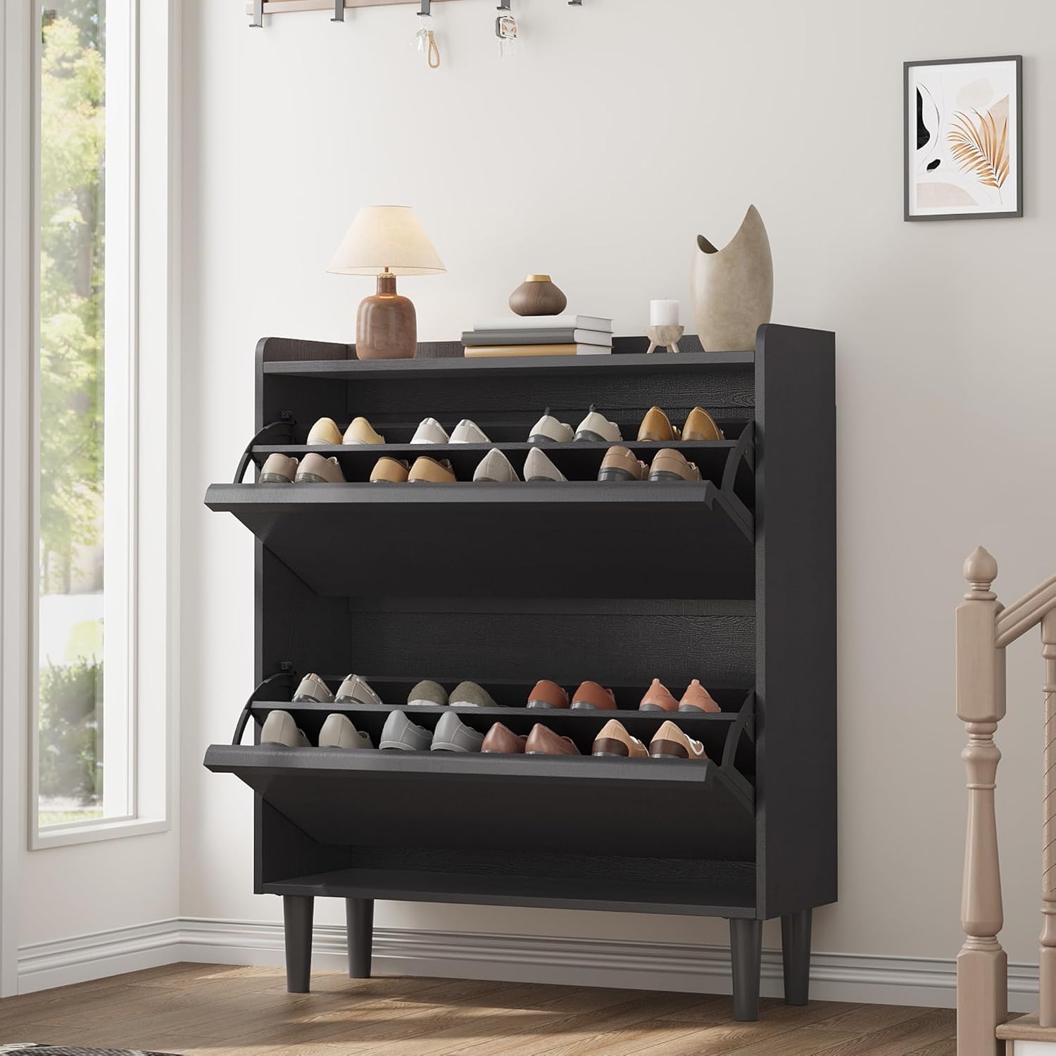 GarveeHome Shoe Cabinet with 3 Flip Drawers Wooden Shoe Organizer Cabinet Shoe Storage Hidden wourant