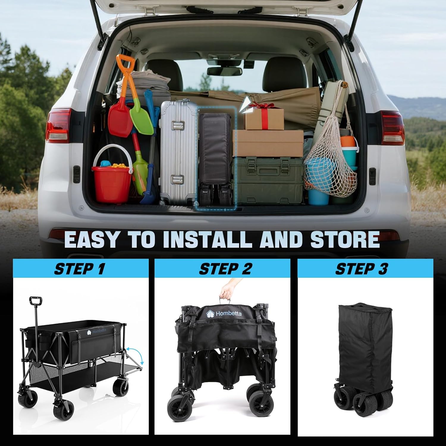 48" Extra Large Folding Travel Cart, 560 lb Capacity, 350 L Heavy Duty Utility Cart with Brakes and All-Terrain Wheels wourant