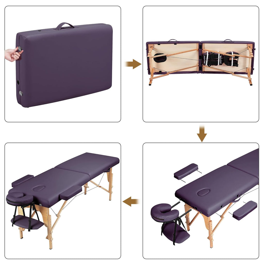 Yaheetech Massage Table Portable Lash Beds Spa Bed Massage Couch Foldable Spa Tables Adjustable 2 Fold with Non-Woven Bag 24 inch, Black wourant
