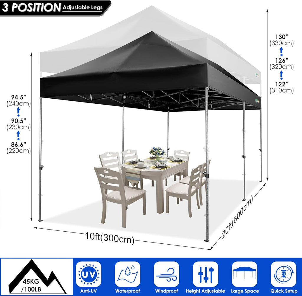 COBIZI 10x20 Heavy Duty Pop up Canopy Tent with 6 sidewalls Easy Up Commercial Outdoor Canopy Wedding Party Tents for Parties All Season Wind & Waterproof Gazebo with Roller Bag,Black(Frame Thickened) wourant