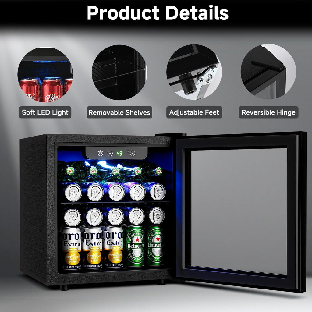 Beverage Refrigerator Cooler - 126 Can Mini Fridge Glass Door for Drinks Soda Beer Wine - Small Refrigerator for Office Bedroom Home Bar, 4 Adjustable Shelves, 3.2 Cu.Ft, Silver wourant