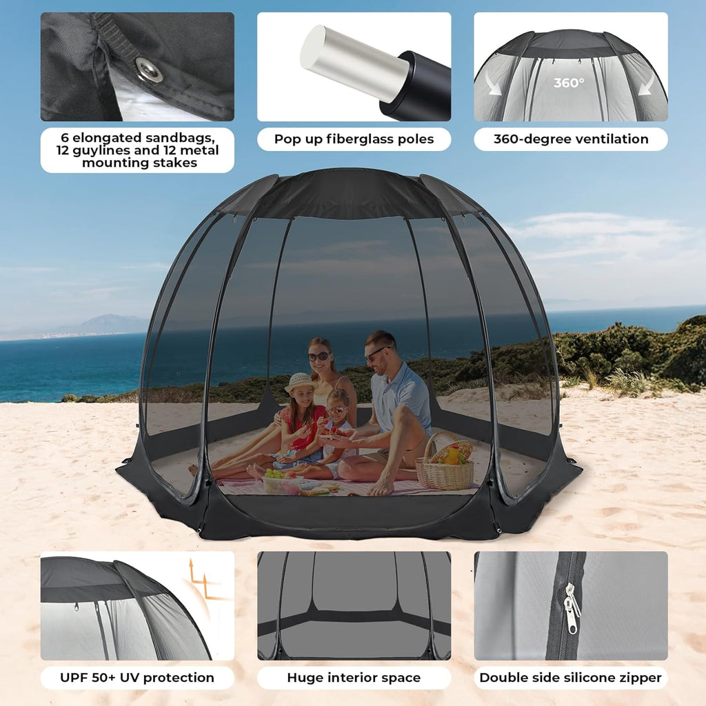 Alvantor Screen House Gazebo, 6-10-15 Person Pop Up Igloo Screened Canopy Tent with Mosquito Netting Sides, Instant UV Resistant Sun Shelter for Garden, Patio, Backyard wourant