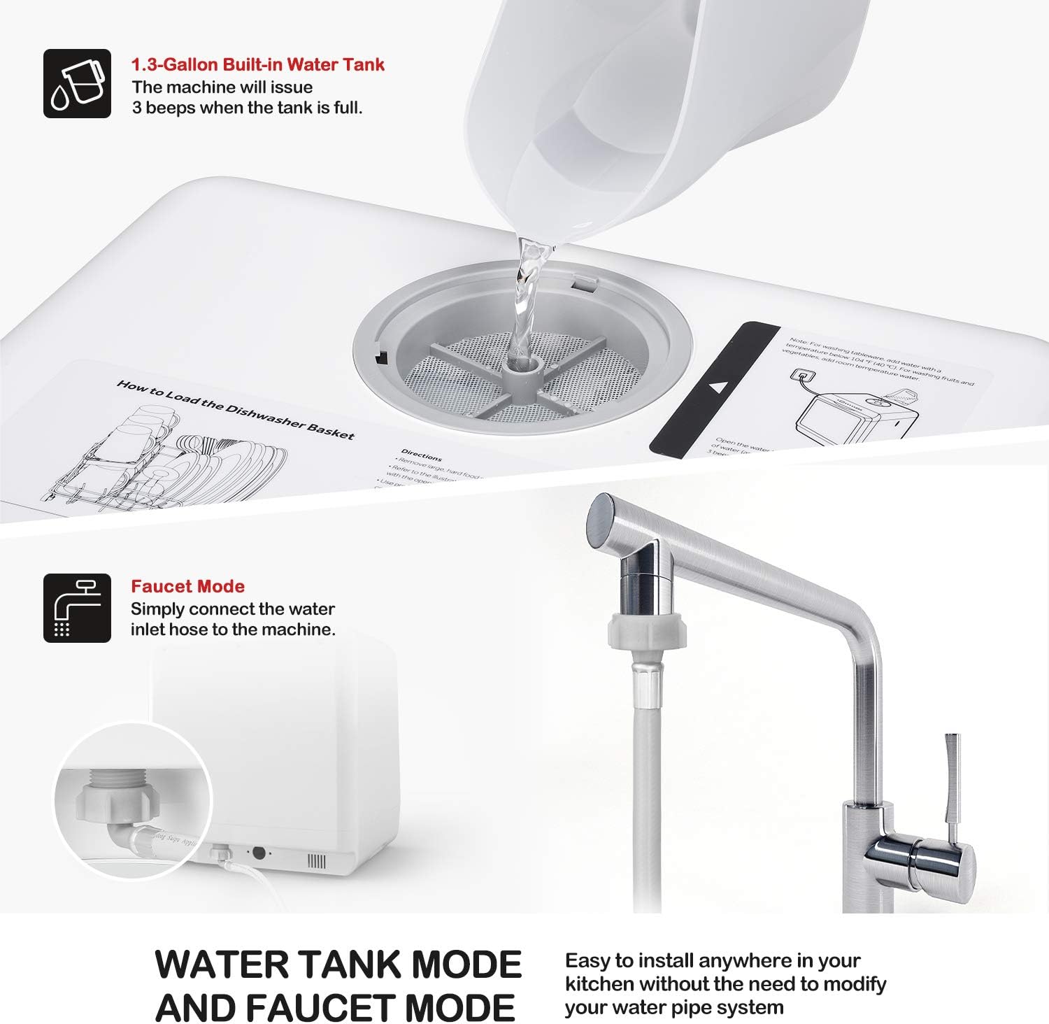 NOVETE Portable Countertop Dishwashers, Compact Dishwashers with 5L Built-in Water Tank & Inlet Hose wourant