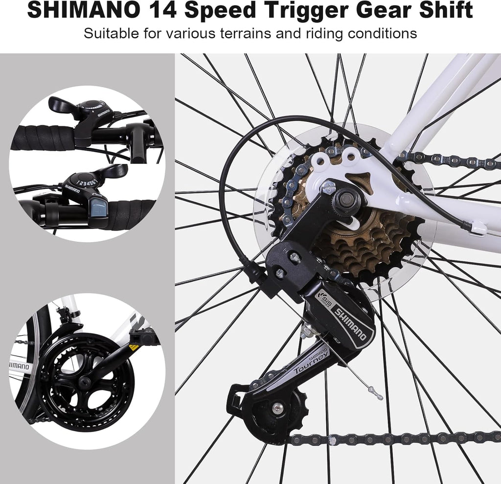 WEIZE Road Bike, 700C Wheel City Commuter Bicycle, 14 Speed Drop Bar, Racing Adult Bike with Caliper Brakes