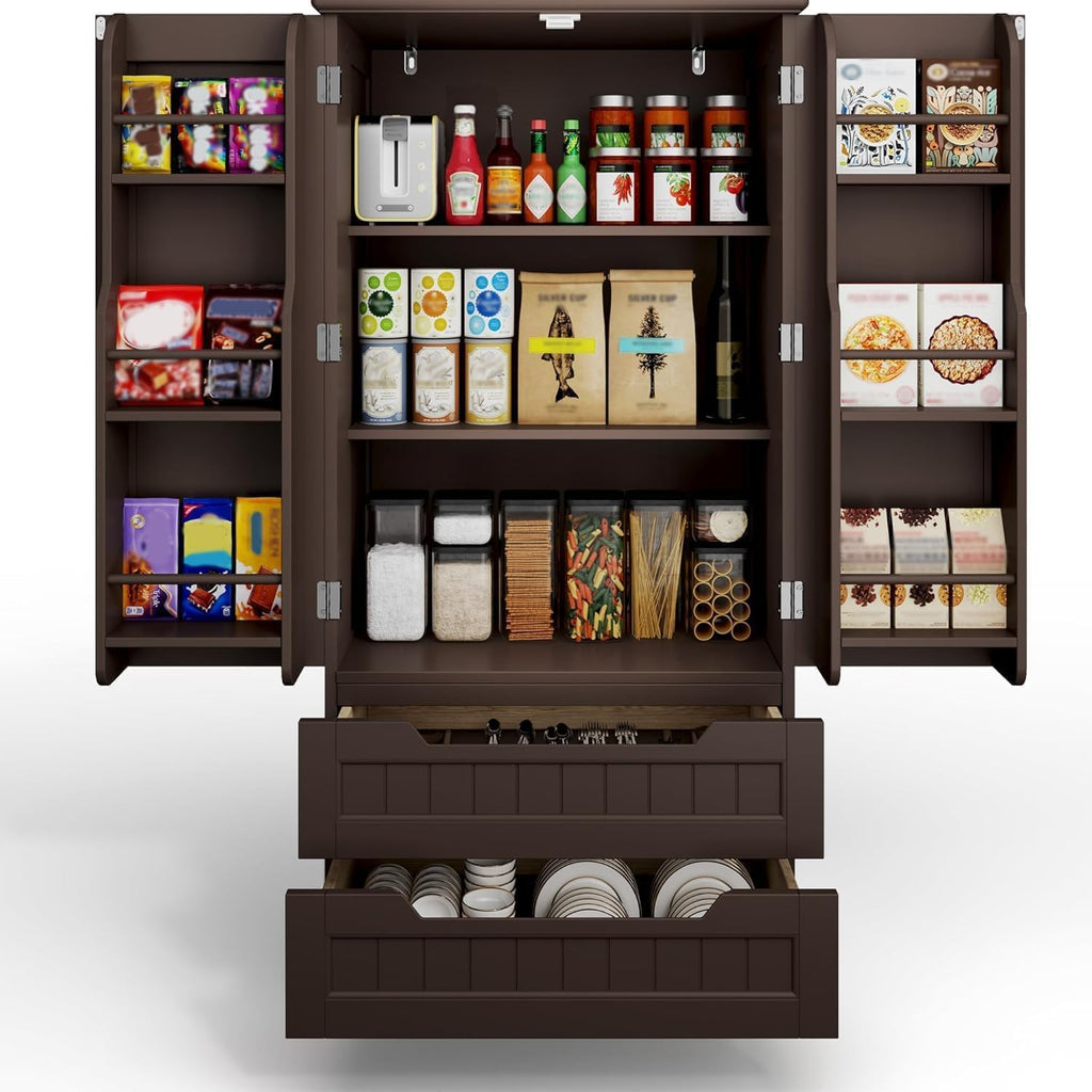 Gizoon Kitchen Pantry Cabinet with Drawers Freestanding Bathroom Storage Cabinet with Doors and Shelves, 47 Inch Small Pantry Cabinet wourant