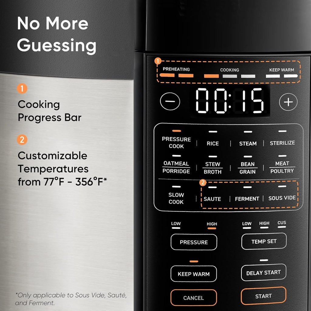COSORI Pressure Cooker 6 qt, 9-in-1 Instant Multi Kitchen Appliances, Safer Venting Design, Rice Cooker, Slow Cooking Pot, Sous Vide, Saute Pot, 1100W, Stainless Steel wourant