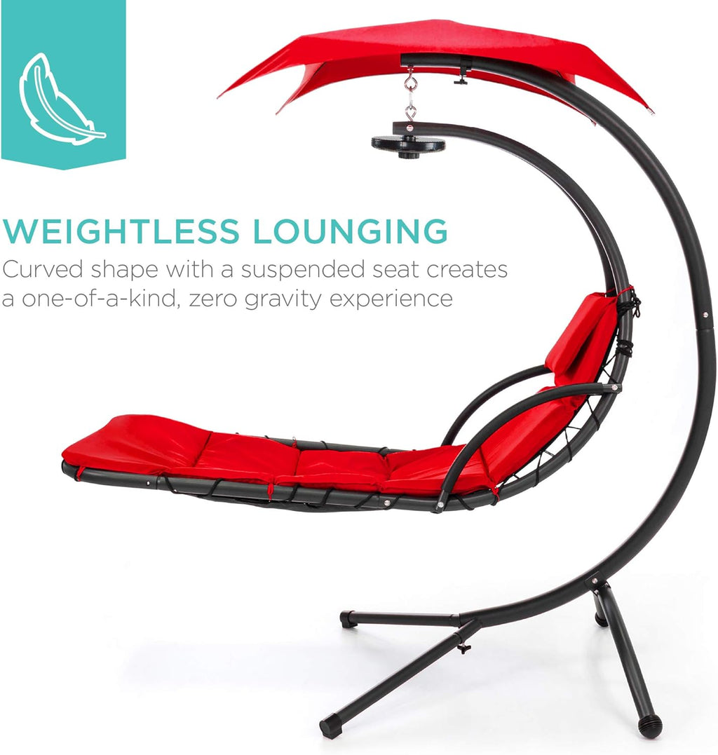 Best Choice Products Outdoor Hanging Curved Steel Chaise Lounge Chair Swing w/Built-in Pillow and Removable Canopy - Teal wourant