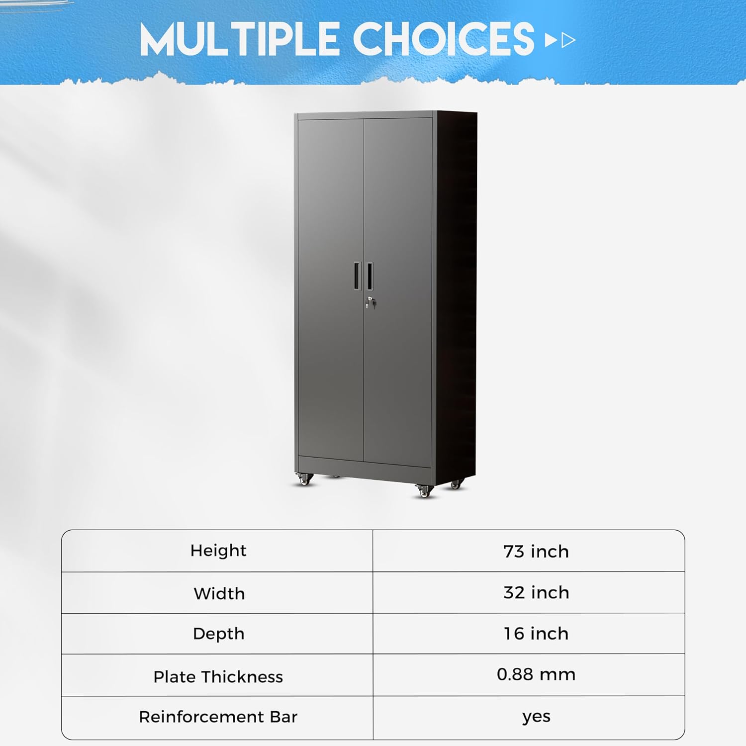Greenvelly Metal Storage Cabinet, 72" Black Locking Metal Cabinet with 2 Doors and 4 Adjustable Shelves, Lockable Garage Storage Cabinets for Home Office, Garage, Kitchen, Living Room wourant