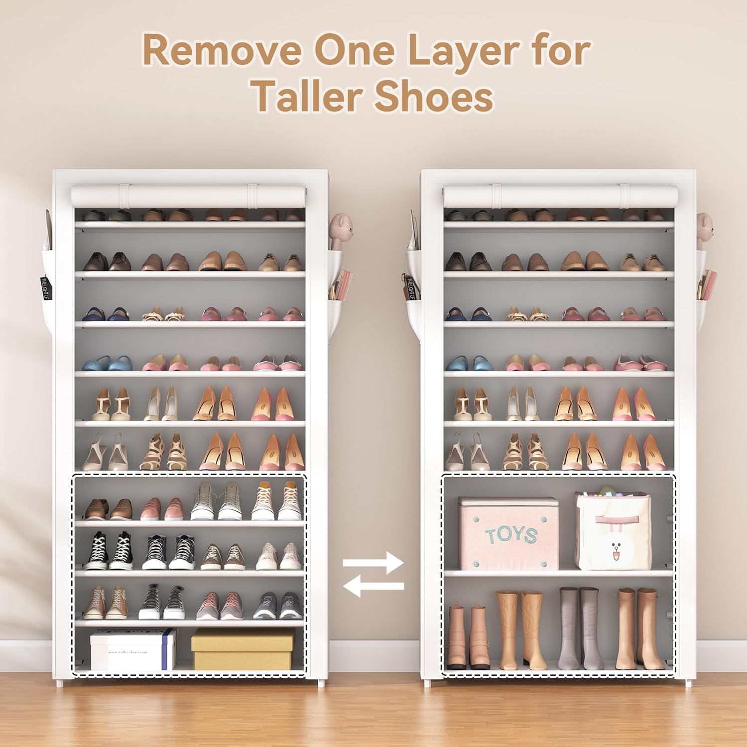 ROJASOP 10 Tier Shoe Rack with Covers Large Capacity Stackable Tall Shoe Shelf Storage wourant