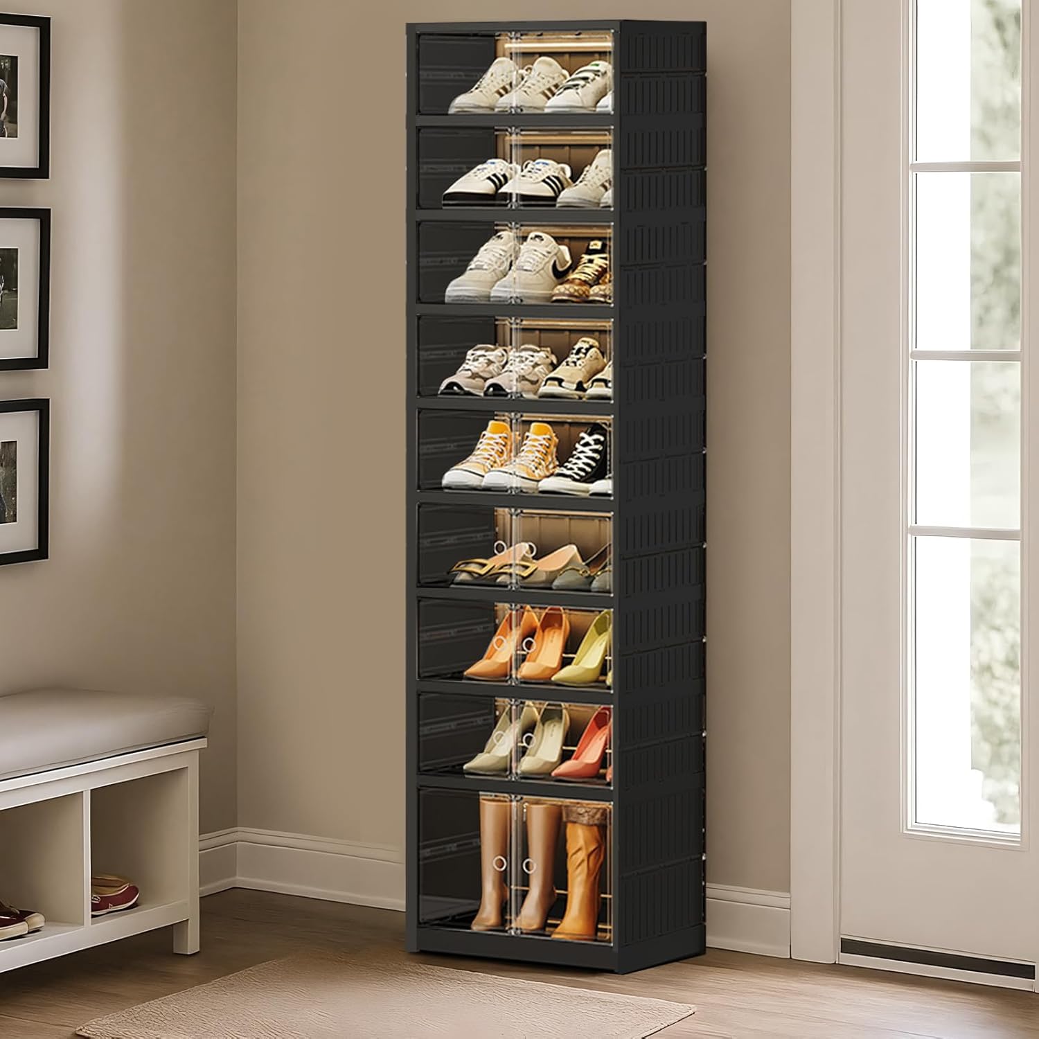 Collapsible Shoe Rack Organizer Shoe Cabinet with Doors Large Plastic Folding Shoe Cabinet wourant