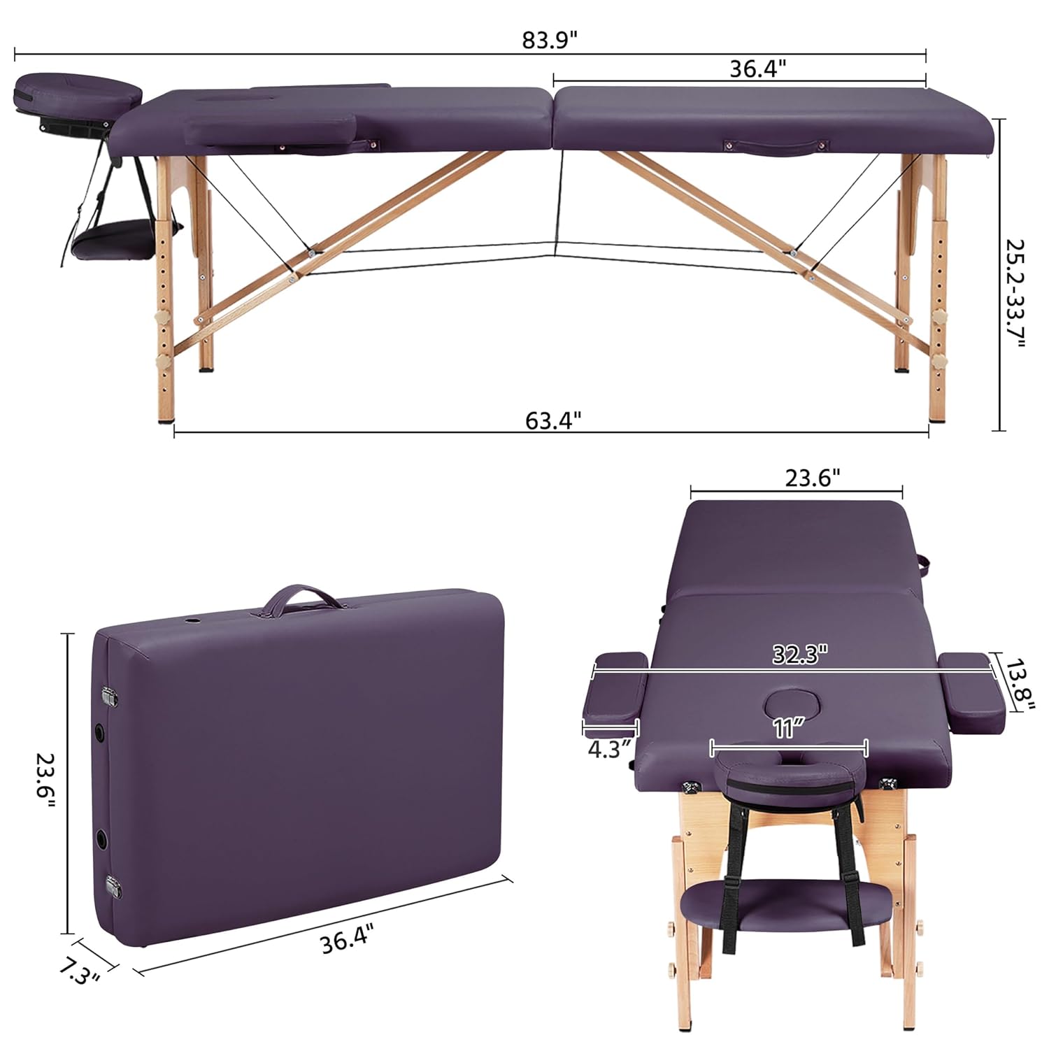 Yaheetech Massage Table Portable Lash Beds Spa Bed Massage Couch Foldable Spa Tables Adjustable 2 Fold with Non-Woven Bag 24 inch, Black wourant