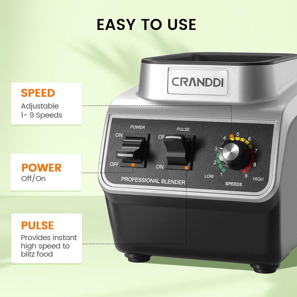 CRANDDI Professional Commercial Blender, Max 1500W, 80oz Pitcher, Powerful Blender wourant