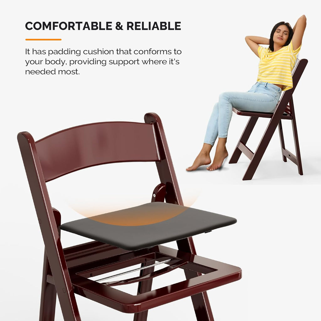VINGLI Resin Folding Chair with Cushion Foldable Plastic Chair with Comfortable Cushioned Seat wourant