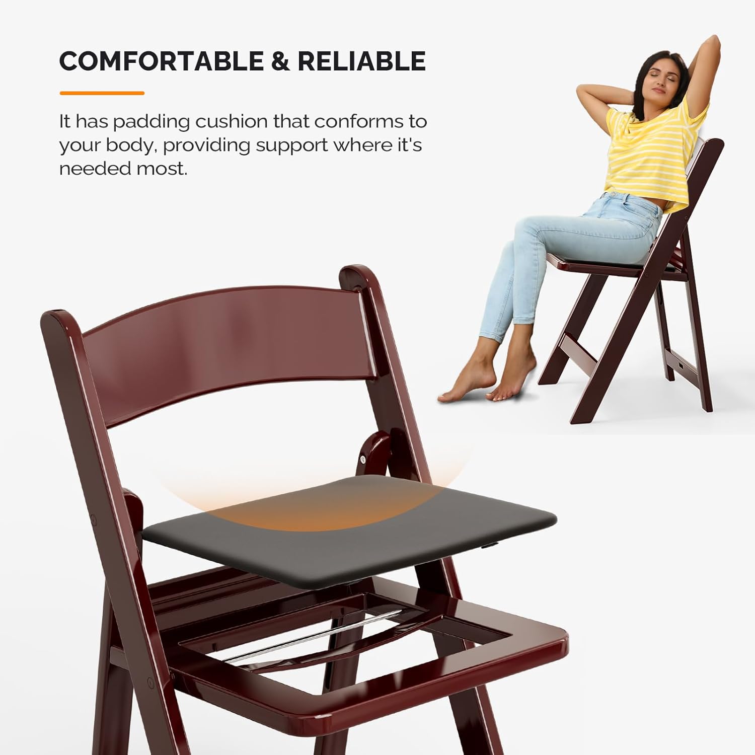 VINGLI Resin Folding Chair with Cushion Foldable Plastic Chair with Comfortable Cushioned Seat wourant