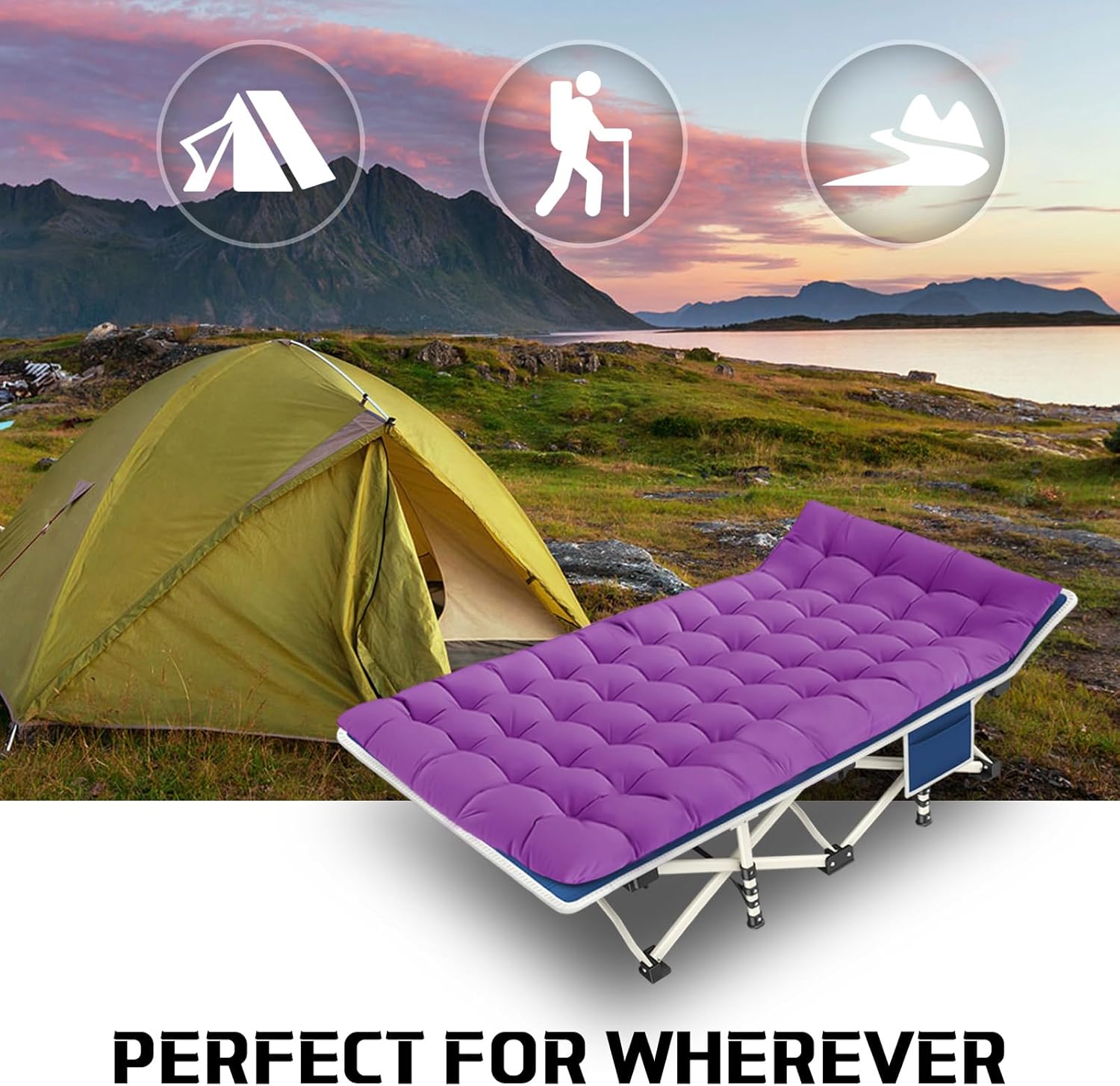 2 Pack Camping Cot with Mattress Comfortable Sleeping Cot Camping Cots for Adults 2 Person Folding Cot Heavy Duty Cots for Sleeping with Carry Bag Outdoor Indoor Home Vacation wourant