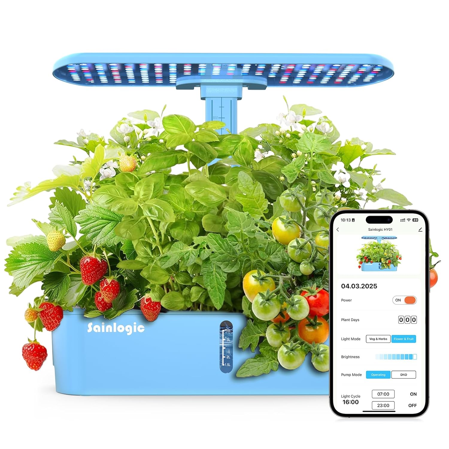 Sainlogic Hydroponics Growing System Kit, 12 Pods Watering Planter, Smart Indoor Garden with APP & WiFi Connected, 5 X Growth with 24W LED, Quiet Pump, for Vegetables, Herbs and Flowers wourant