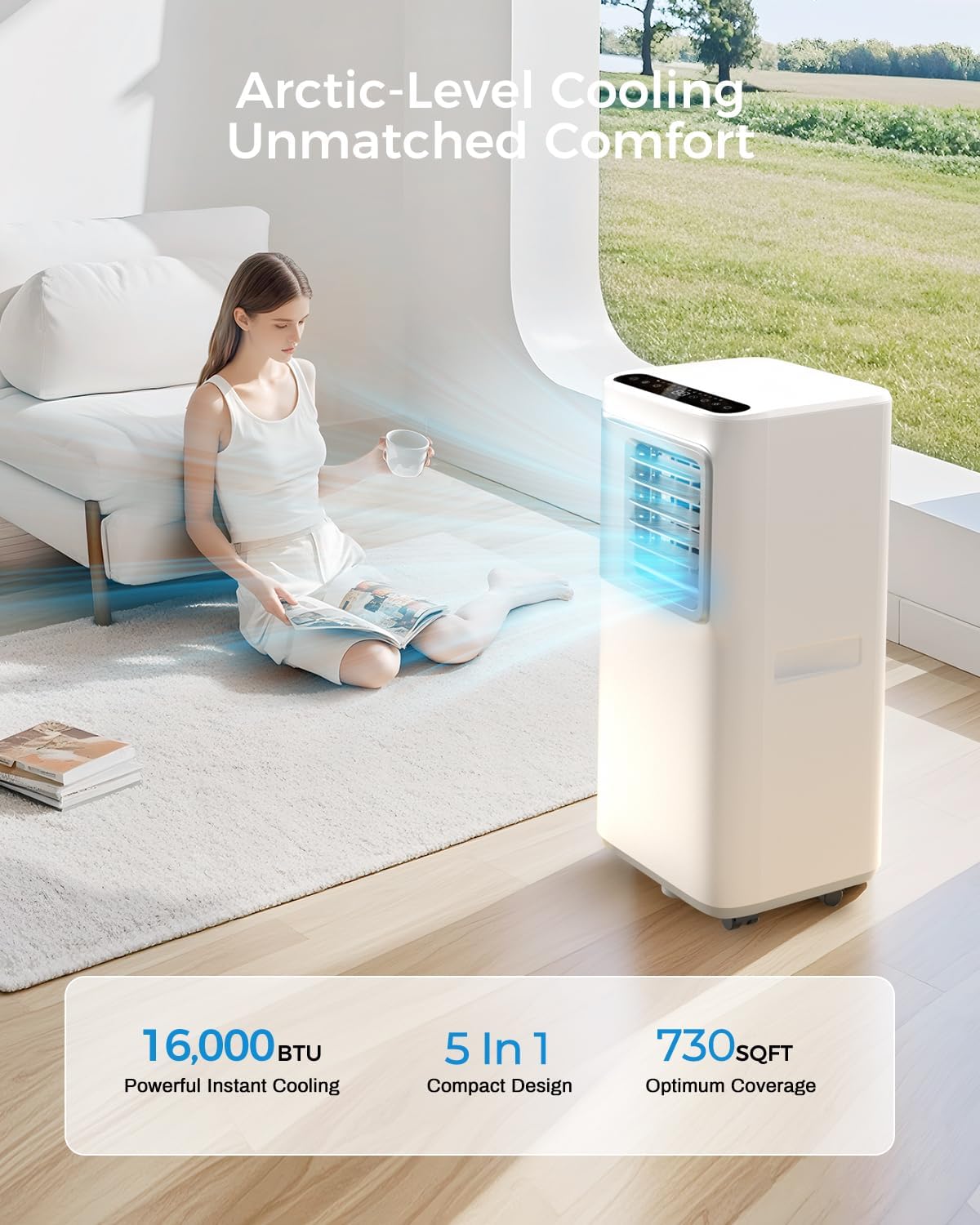 Portable-Air-Conditioners-16,000-Btu - AC Unit 5 in 1 Wifi Smart Air Conditioner with APP, Fan & Dehumidifier, Remote, 24H, Window Kits Included Drainage-free Cooling for Large Room Indoor wourant