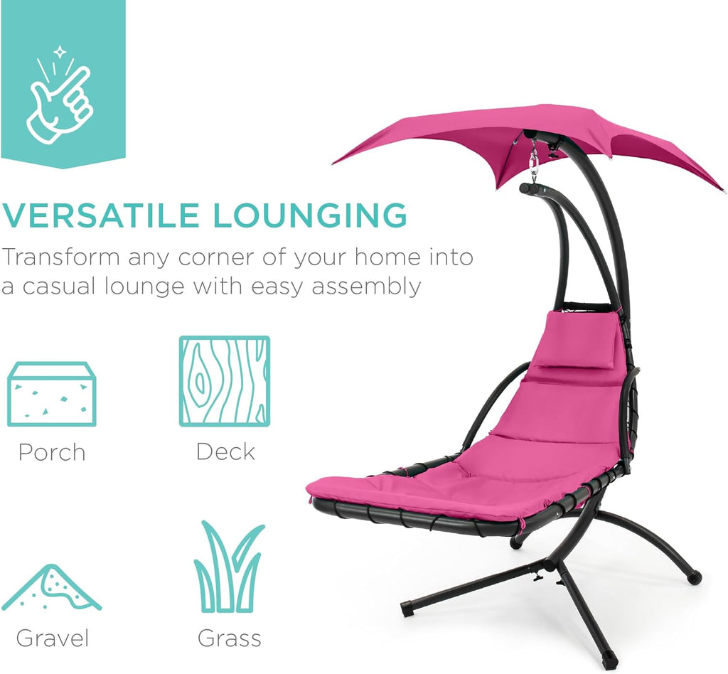 Best Choice Products Outdoor Hanging Curved Steel Chaise Lounge Chair Swing w/Built-in Pillow and Removable Canopy - Teal wourant