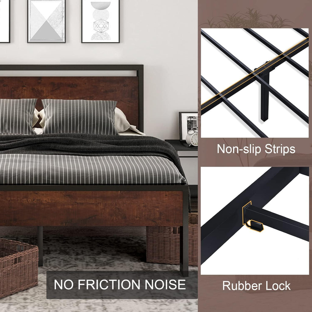SHA CERLIN 14 Inch Full Size Metal Platform Bed Frame with Wooden Headboard and Footboard wourant