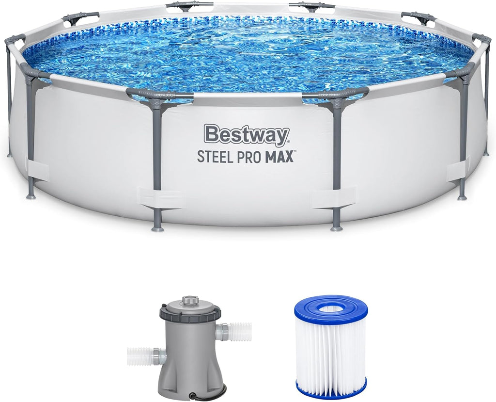 Steel Pro MAX 10 Foot x 30 Inch Round Metal Frame Above Ground Outdoor Backyard Swimming Pool Set with 330 GPH Filter Pump wourant