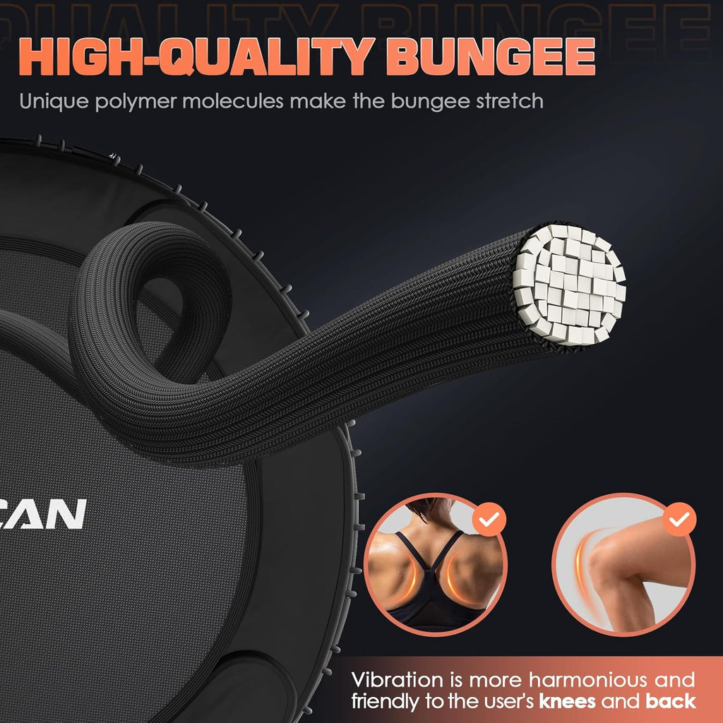BCAN 450/550 LBS Foldable Mini Trampoline, 40"/48" Fitness Trampoline with Bungees, U Shape Adjustable Foam Handle, Stable & Quiet Exercise Rebounder for Adults Indoor/Outdoor Workout wourant