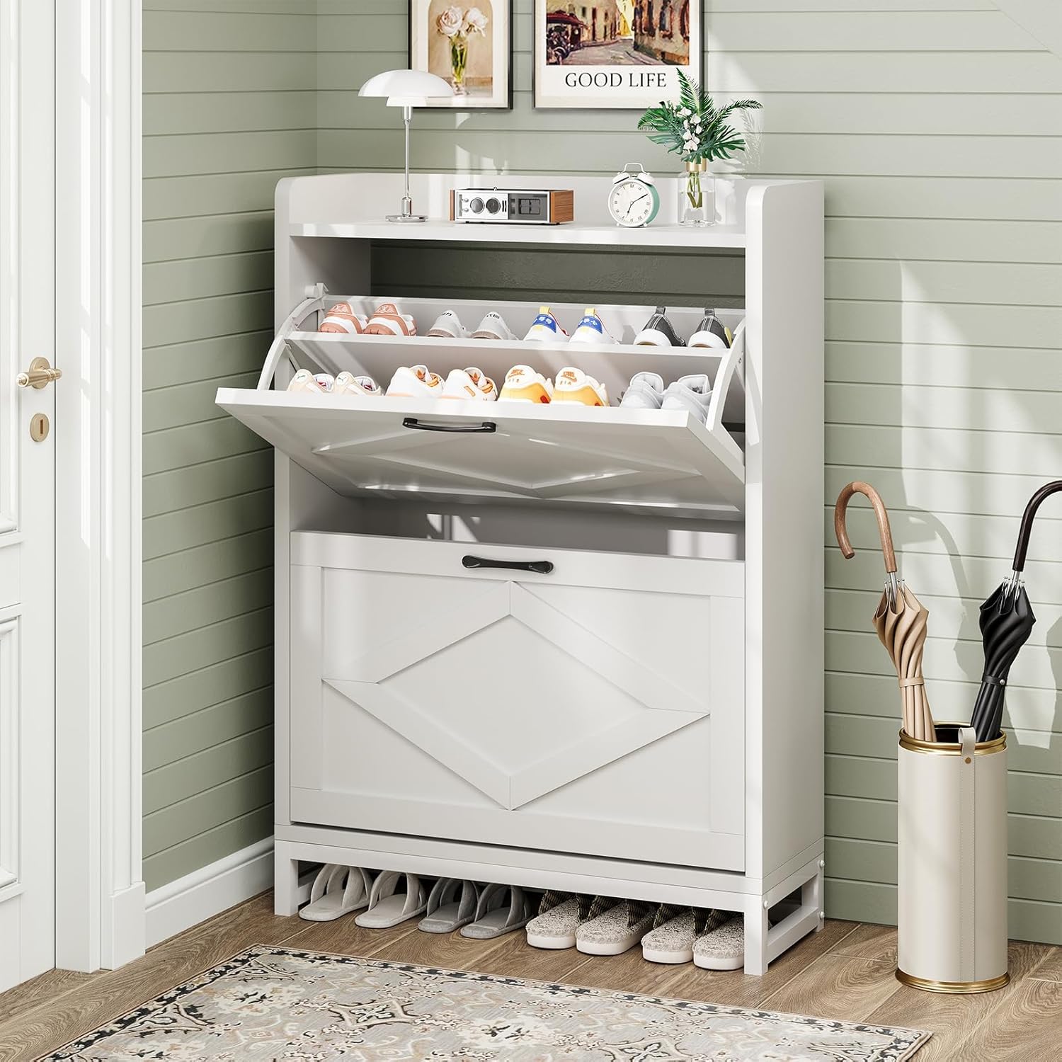 Shoe Cabinet, Shoe Storage Cabinet with 2 Flip Drawers & Adjustable Shelf wourant