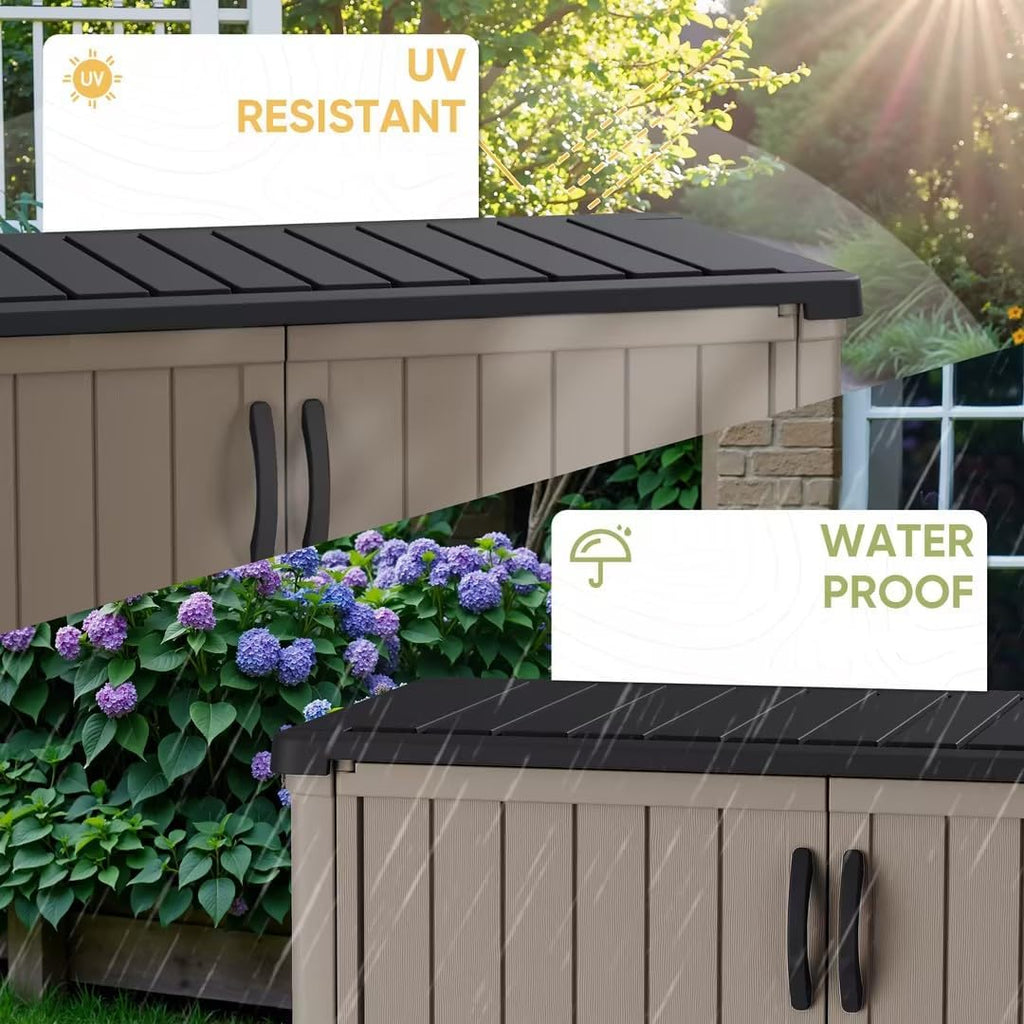Devoko Outdoor Storage Cabinet 26 Cu Ft with Lockable Doors, Horizontal Storage Shed Waterproof Patio Tools Storage Box wourant