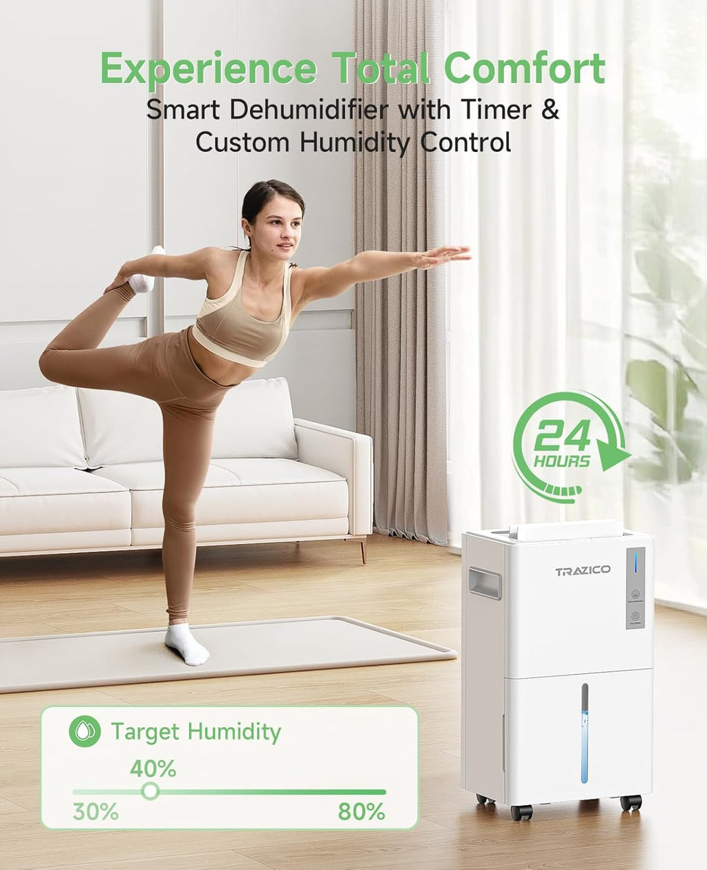 1500 Sq.ft Dehumidifier for Basement 21 Pint Dehumidifiers for Home Large Room with Drain Hose, Smart Humidity Control, 3 Modes, 24H Timer, Auto Defrost, Ideal for Bedrooms, Bathroom, White wourant