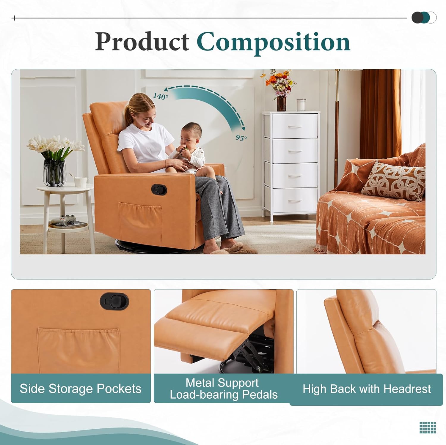 DUMOS Recliner Chair for Adults, Massage Reclining Chair for Living Room, Adjustable Home Theater Seating Single Sofa with Padded Seat Backrest and Footrest, Linen, Grey wourant