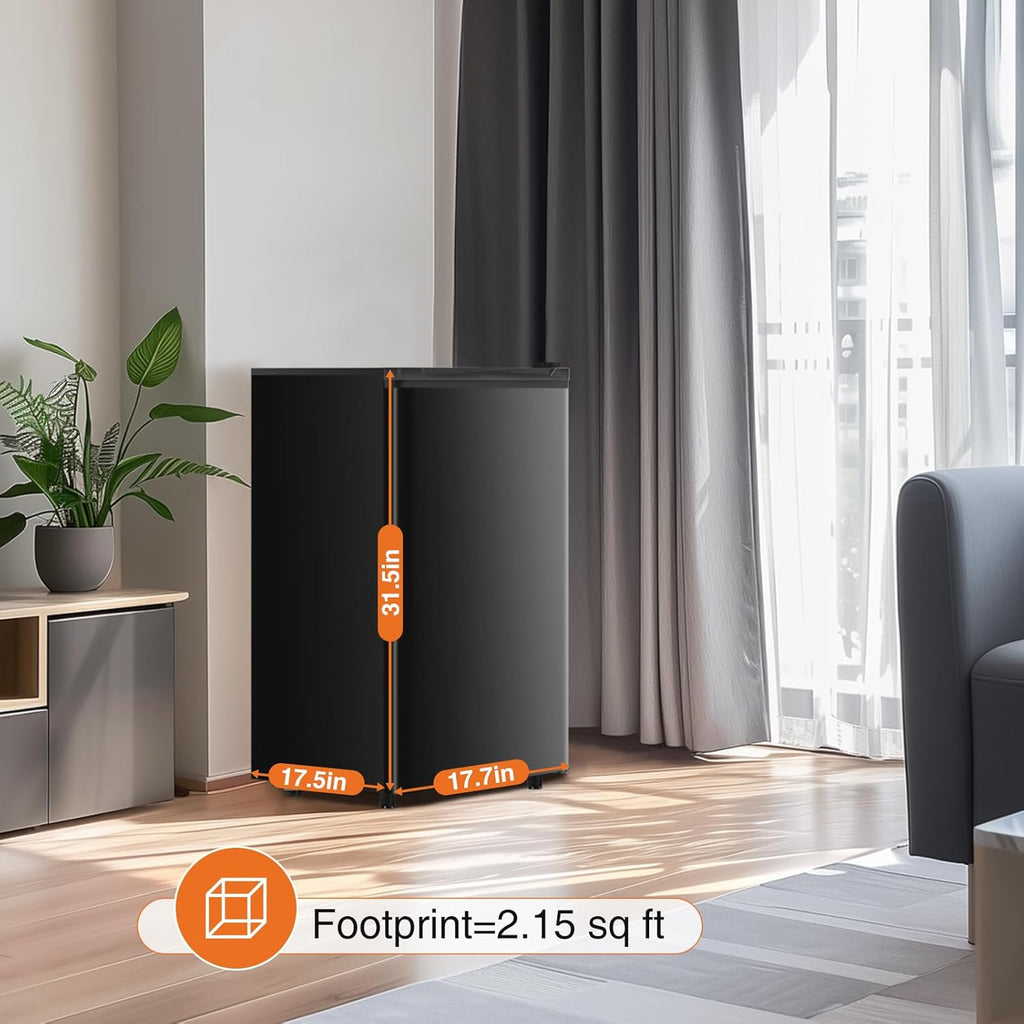 Sweetcrispy 3.2 Cu.Ft Mini Fridge with Freezer Small Refrigerator Single Door Adjustable Thermostat Energy-efficient Low Noise, Compact Fridge for Bedroom, Office, Dorm (Black) wourant