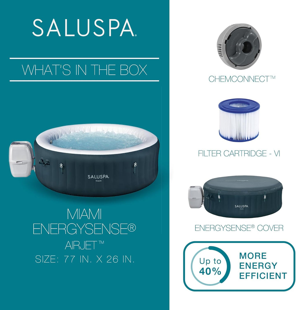 SaluSpa Aruba AirJet Large Round 2 to 3 Person Inflatable Hot Tub Portable Outdoor Spa with 110 AirJets and EnergySense Cover, Grey wourant
