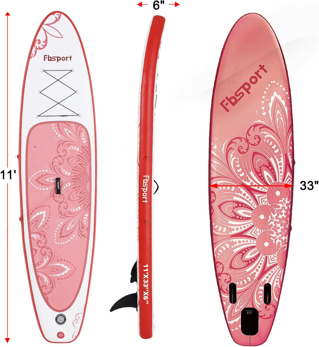 FBSPORT 11' Premium Stand Up Paddle Board, Yoga Board with Durable SUP Accessories & Carry Bag | Wide Stance, Surf Control, Non-Slip Deck, Leash, Paddle and Pump for Youth & Adult wourant